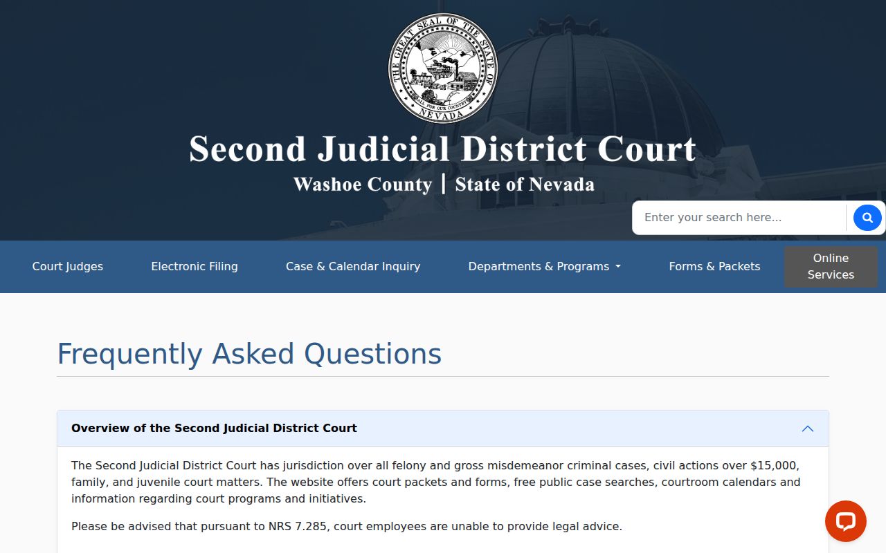 Washoe County court jurisdiction for release record research