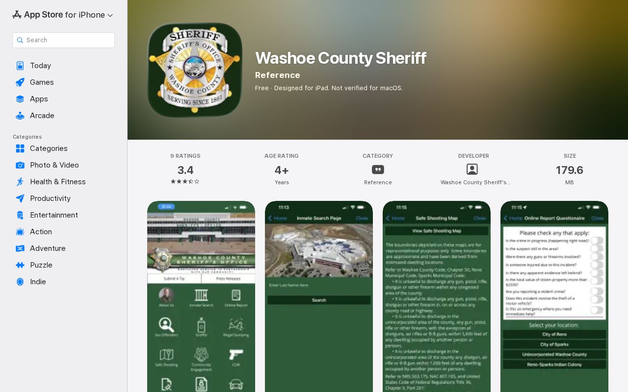 Washoe County Sheriff app claims related to current bookings and releases
